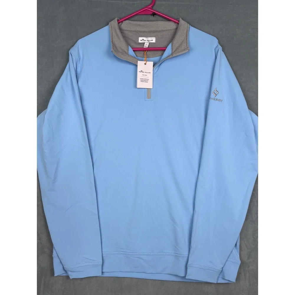Peter Millar Crown Sport Mens Blue Synergy 1/4 Zip Pullover MEOEK40 Large NWT